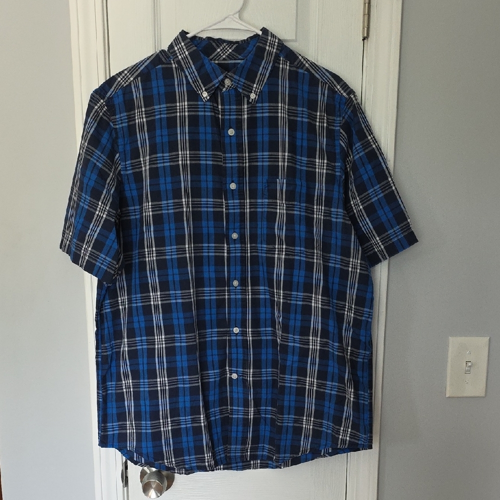 George Men's Casual Blue and Black Checkered Shirt